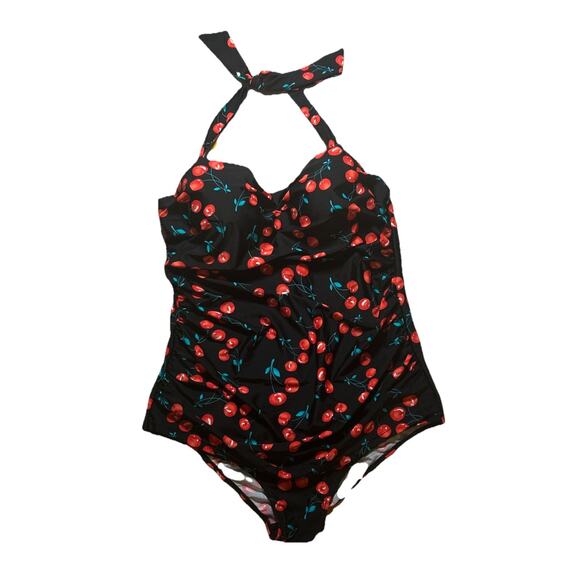 One Piece Women's Pin-up Retro Style Halter Swimsuit 5xl Plus Size Black Cherry - Picture 1 of 8